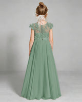 Eucalyptus Chiffon A-line Junior Bridesmaid Dress Back View