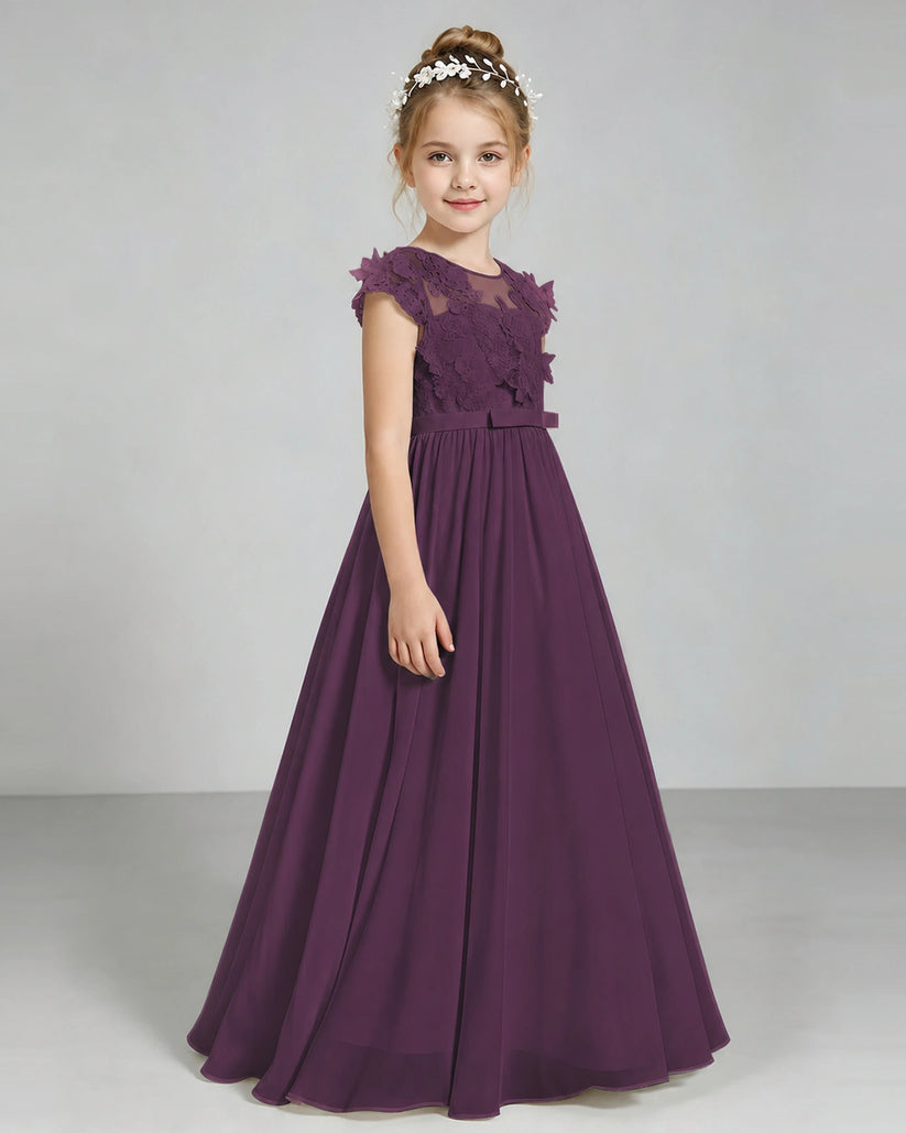 Grape Chiffon A-line Junior Bridesmaid Dress Side View