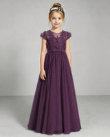 Grape Chiffon A-line Junior Bridesmaid Dress Front View