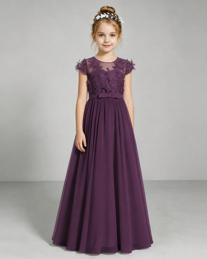 Grape Chiffon A-line Junior Bridesmaid Dress Front View