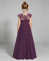 Grape Chiffon A-line Junior Bridesmaid Dress Back View