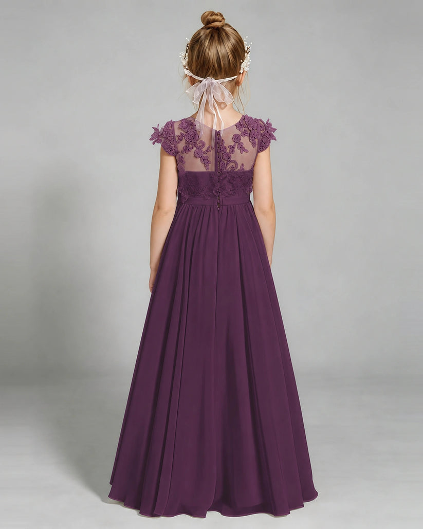 Grape Chiffon A-line Junior Bridesmaid Dress Back View