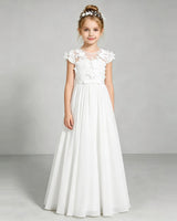 Ivory Chiffon A-line Junior Bridesmaid Dress Front View