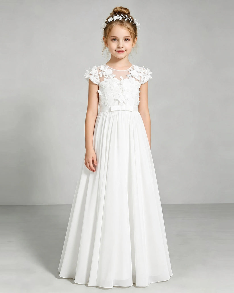 Ivory Chiffon A-line Junior Bridesmaid Dress Front View