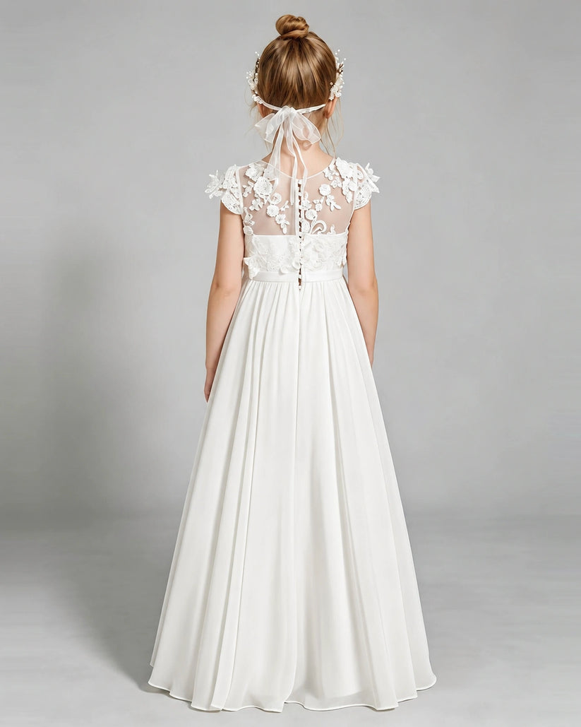 Ivory Chiffon A-line Junior Bridesmaid Dress Back View