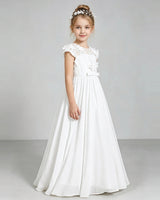 Ivory Chiffon A-line Junior Bridesmaid Dress Side View