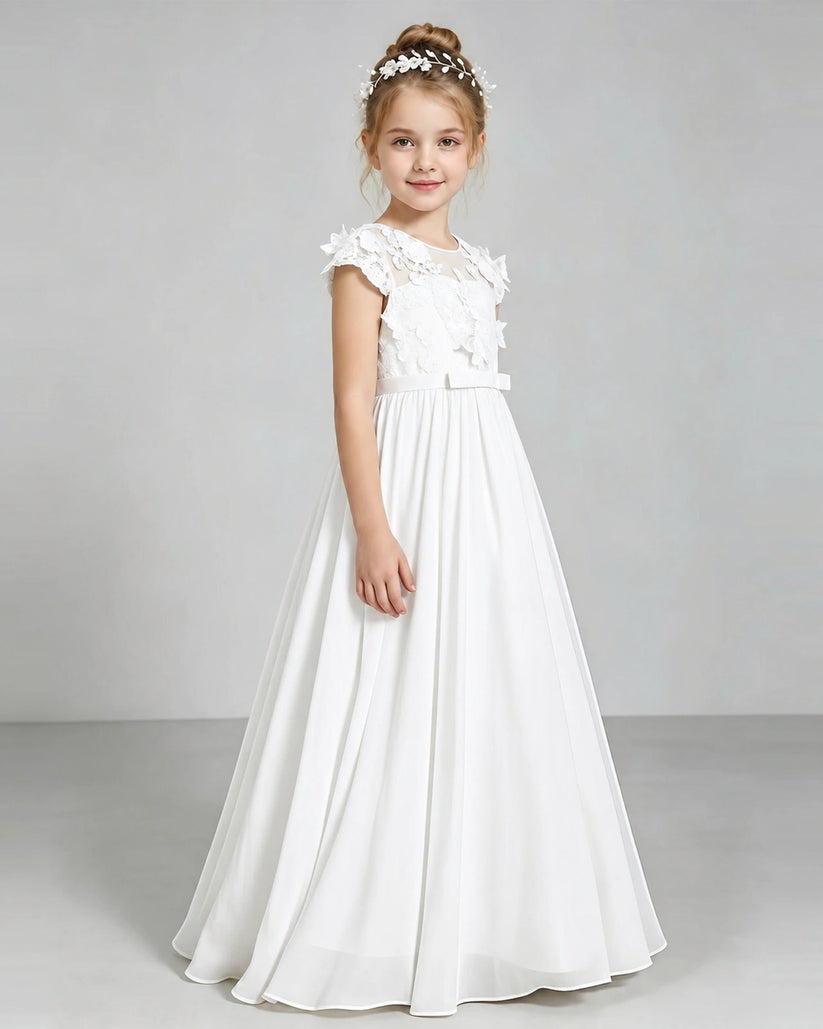 Ivory Chiffon A-line Junior Bridesmaid Dress Side View