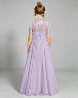 Lavender Chiffon A-line Junior Bridesmaid Dress Back View