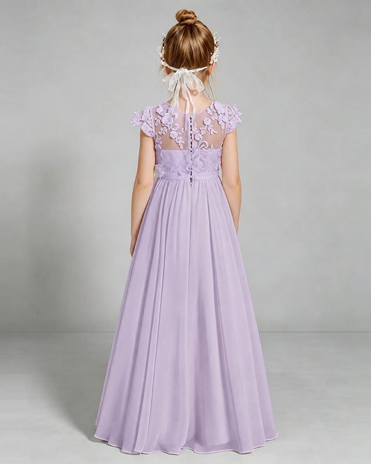 Lavender Chiffon A-line Junior Bridesmaid Dress Back View