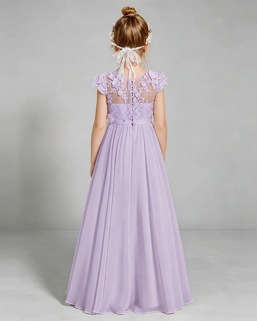 Lavender Chiffon A-line Junior Bridesmaid Dress Back View