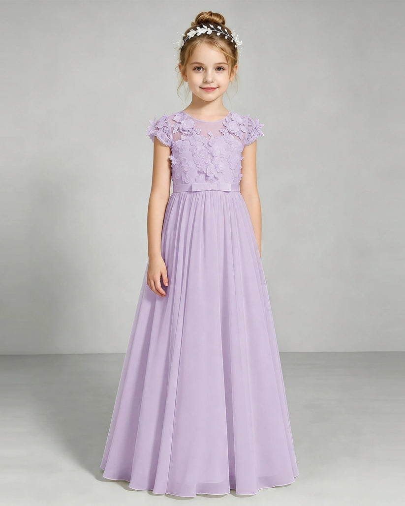 Lavender Chiffon A-line Junior Bridesmaid Dress Front View