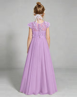 Lilac Chiffon A-line Junior Bridesmaid Dress Back View