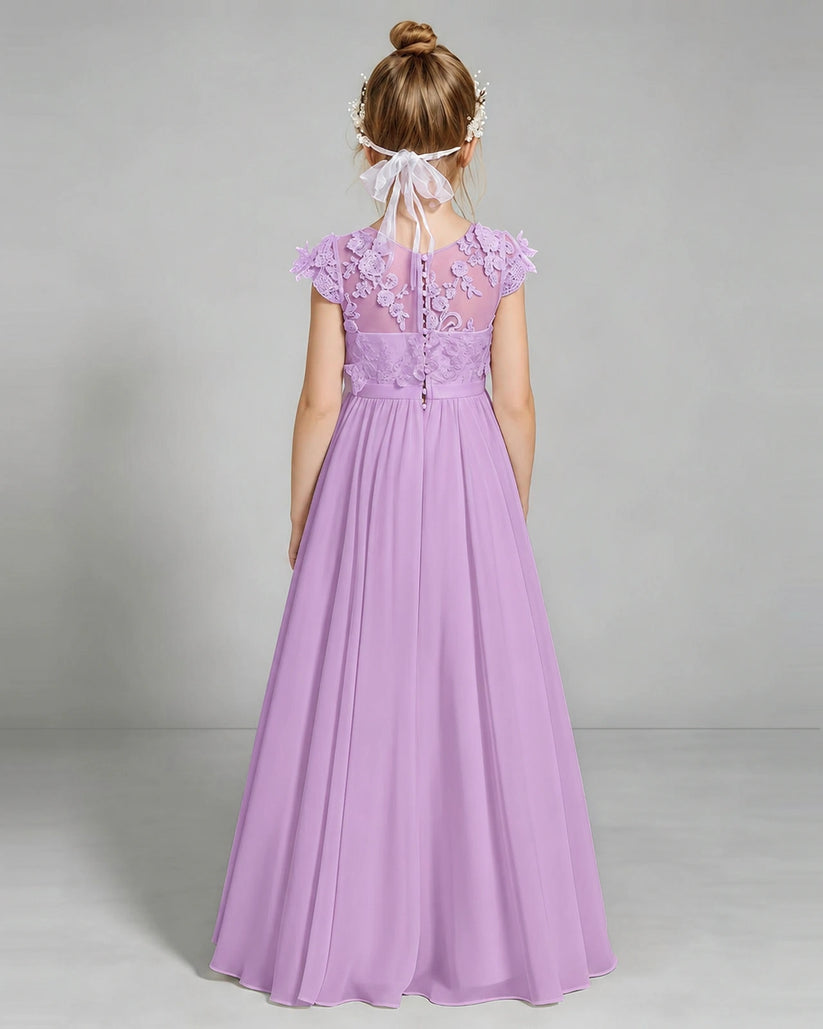 Lilac Chiffon A-line Junior Bridesmaid Dress Back View