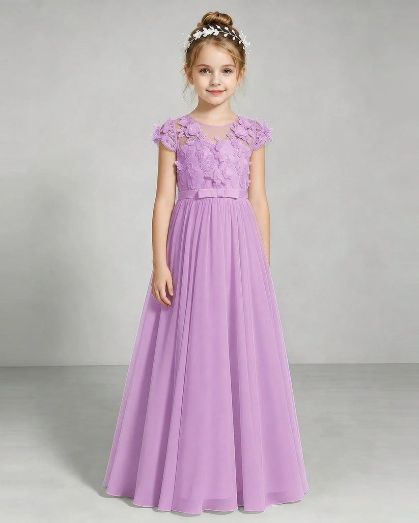 Lilac Chiffon A-line Junior Bridesmaid Dress Front View