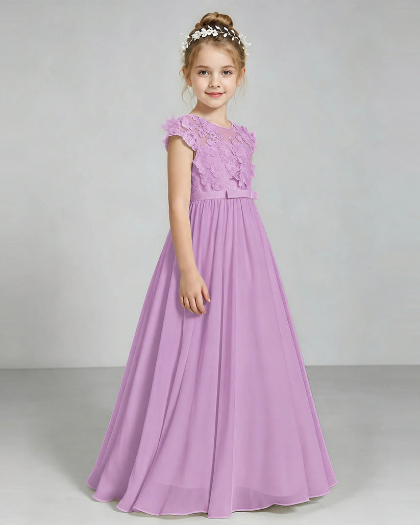 Lilac Chiffon A-line Junior Bridesmaid Dress Front View