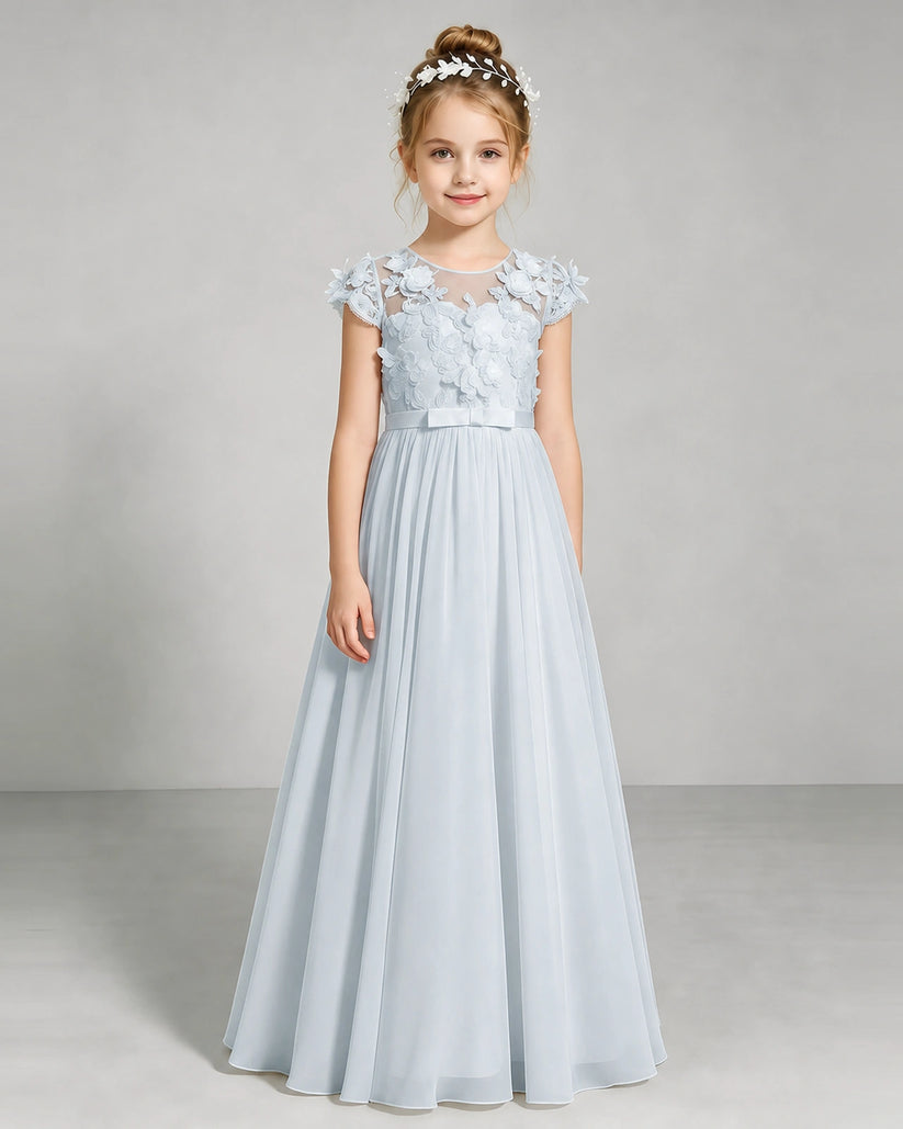 Mist Chiffon A-line Junior Bridesmaid Dress Front View