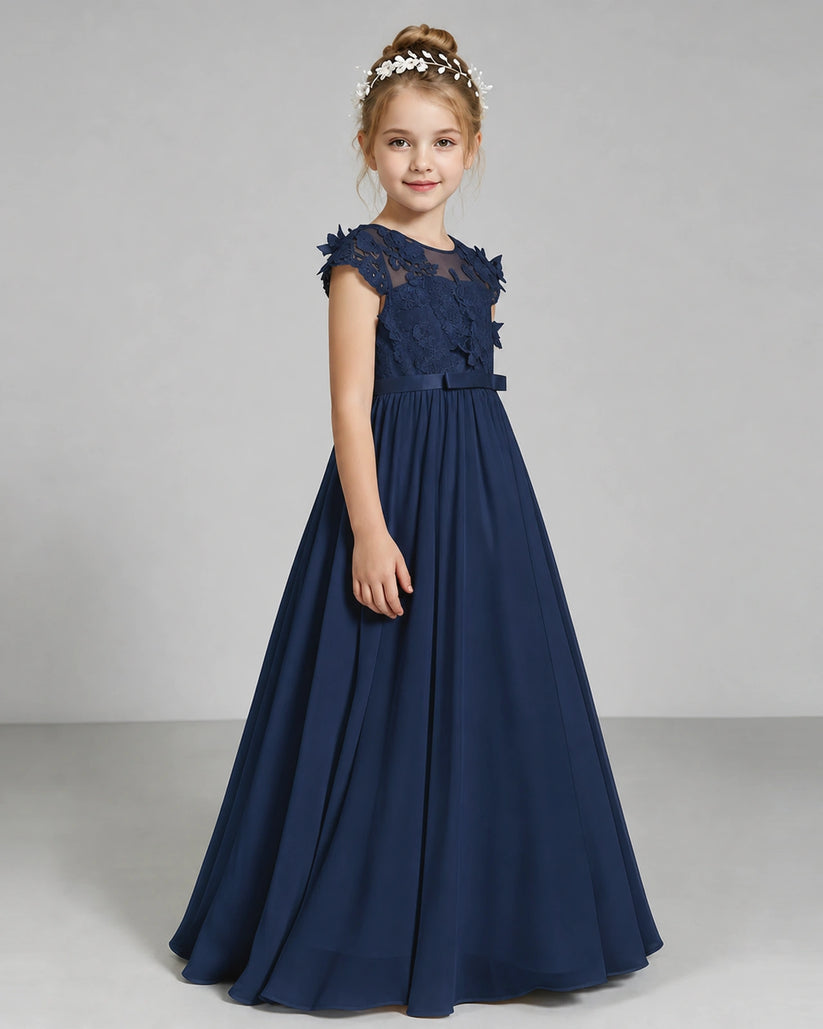 Navy Blue Chiffon A-line Junior Bridesmaid Dress Side View