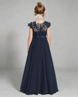 Navy Blue Chiffon A-line Junior Bridesmaid Dress Back View