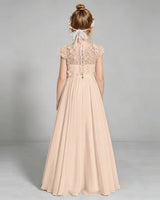 Peach Chiffon A-line Junior Bridesmaid Dress Back View