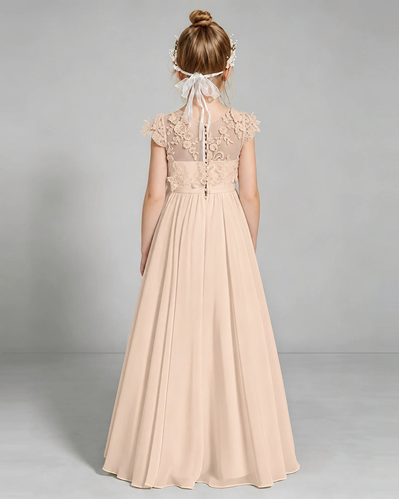 Peach Chiffon A-line Junior Bridesmaid Dress Back View