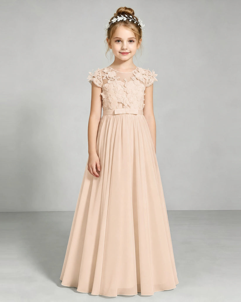 Peach Chiffon A-line Junior Bridesmaid Dress Front View