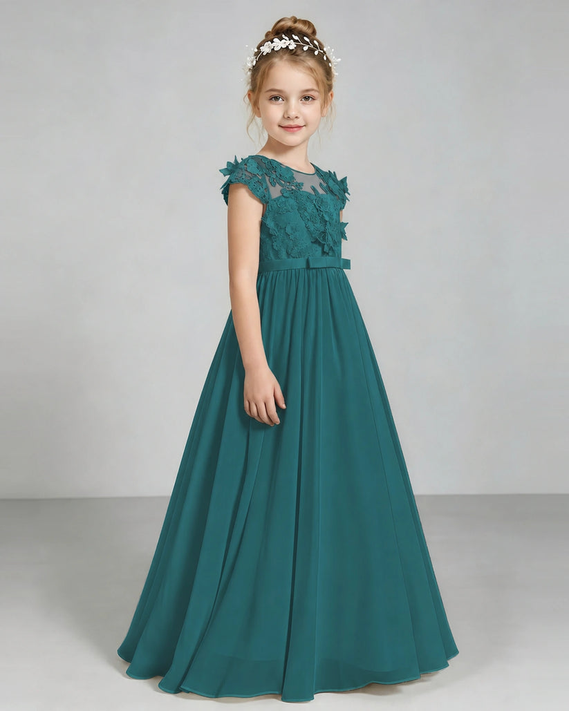 Peacock Chiffon A-line Junior Bridesmaid Dress Side View