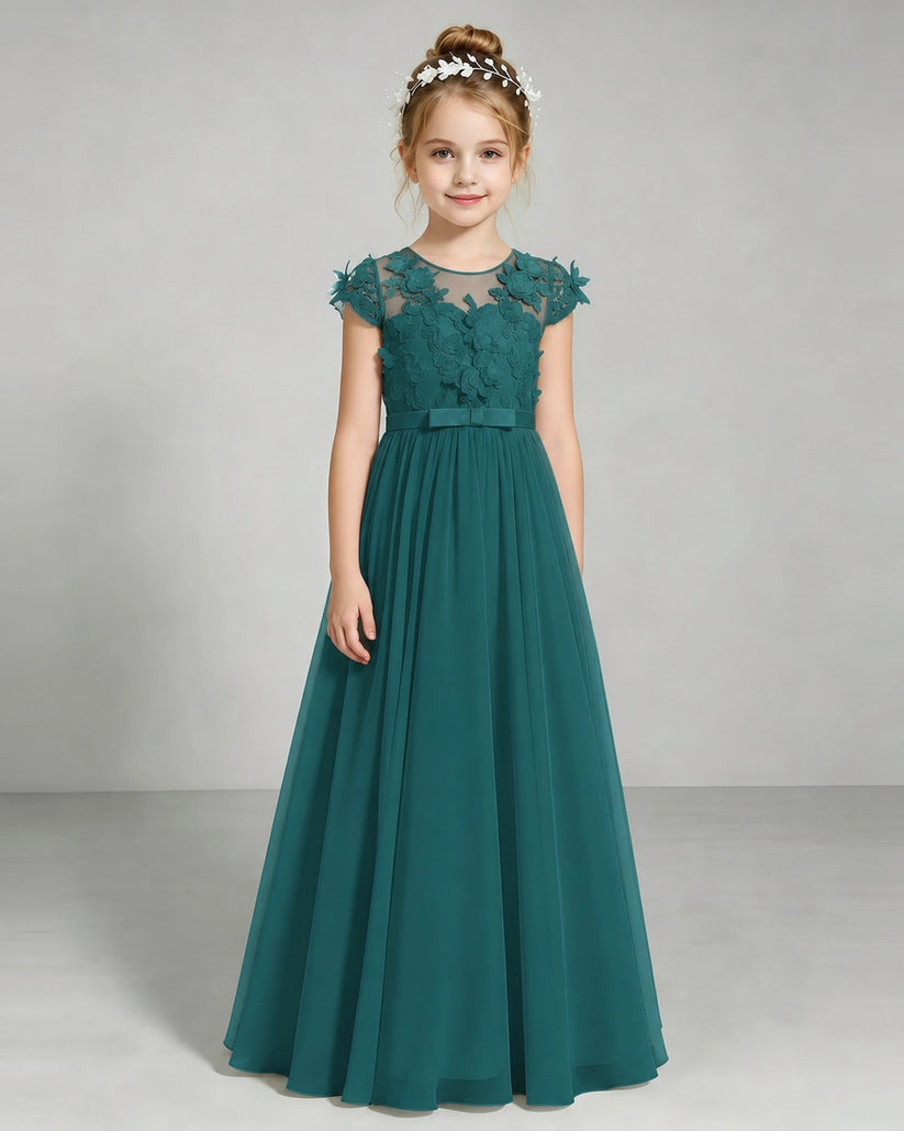 Peacock Chiffon A-line Junior Bridesmaid Dress Front View