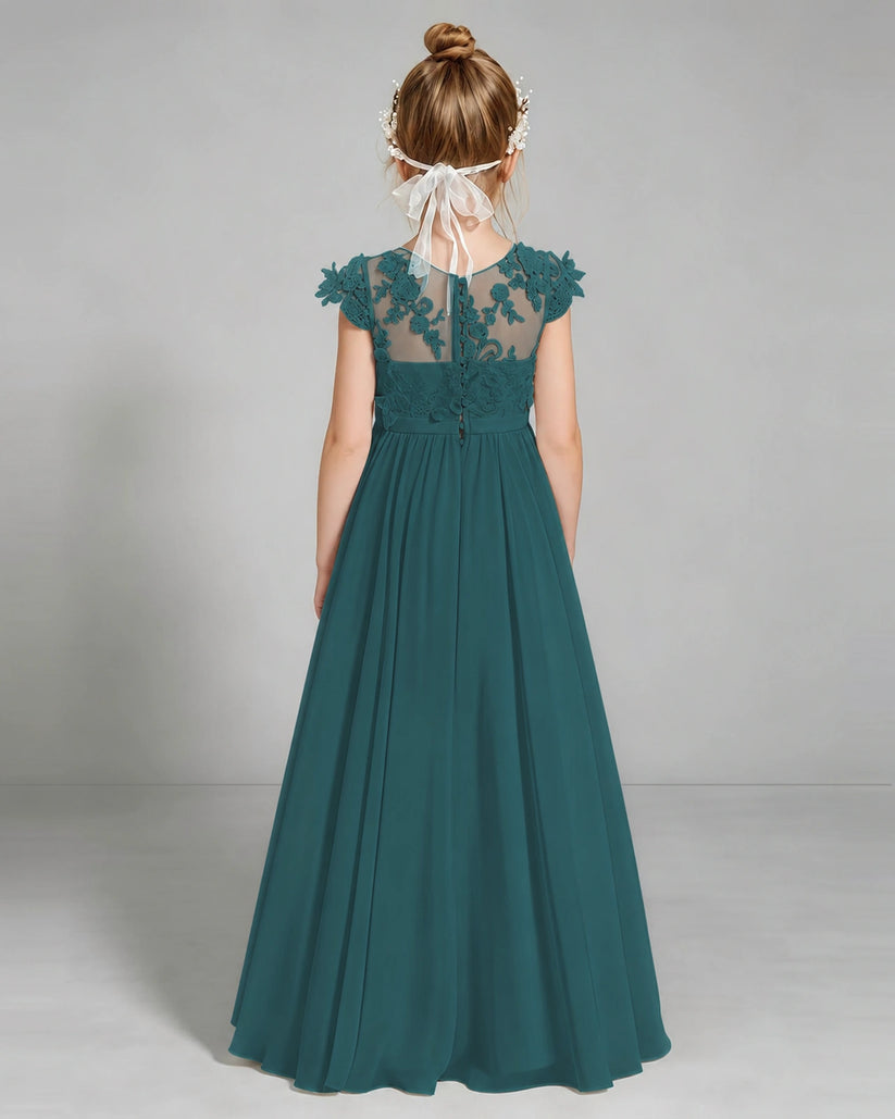 Peacock Chiffon A-line Junior Bridesmaid Dress Back View