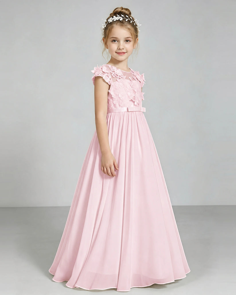 Pink Chiffon A-line Junior Bridesmaid Dress Side View