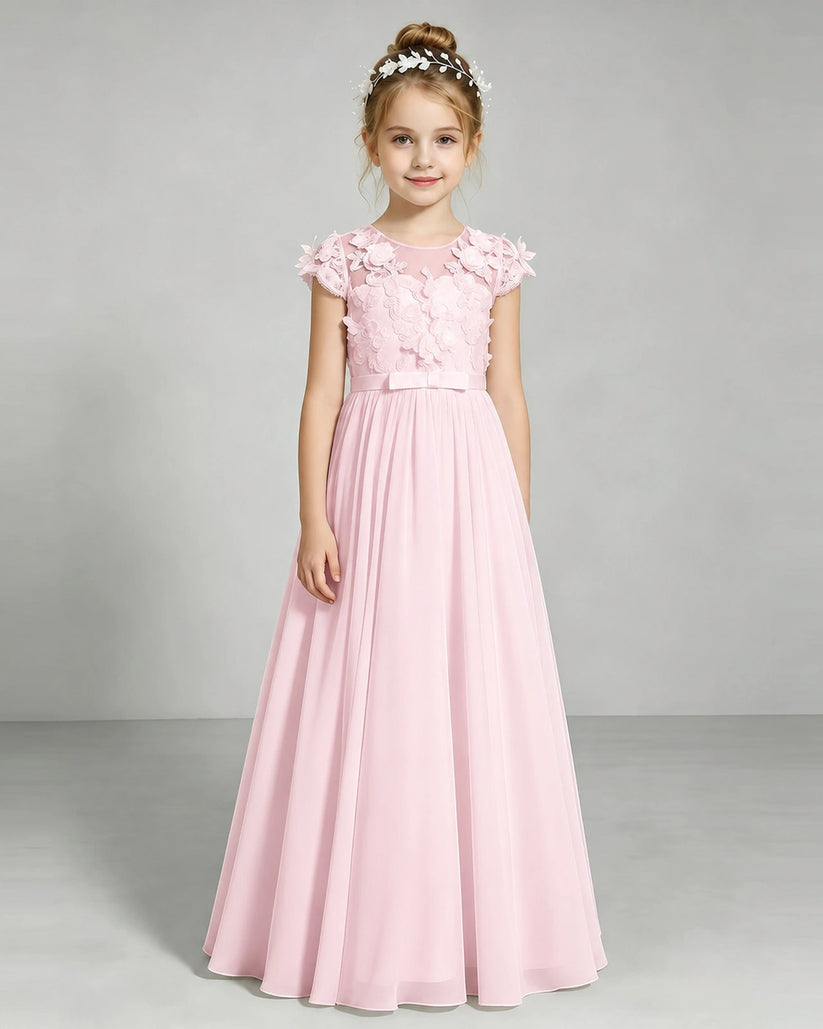 Pink Chiffon A-line Junior Bridesmaid Dress Front View