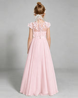 Pink Chiffon A-line Junior Bridesmaid Dress Back View