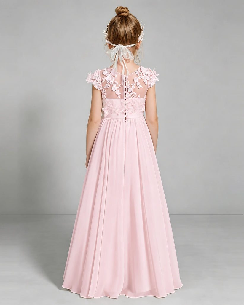 Pink Chiffon A-line Junior Bridesmaid Dress Back View
