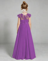 Purple Chiffon A-line Junior Bridesmaid Dress Back View