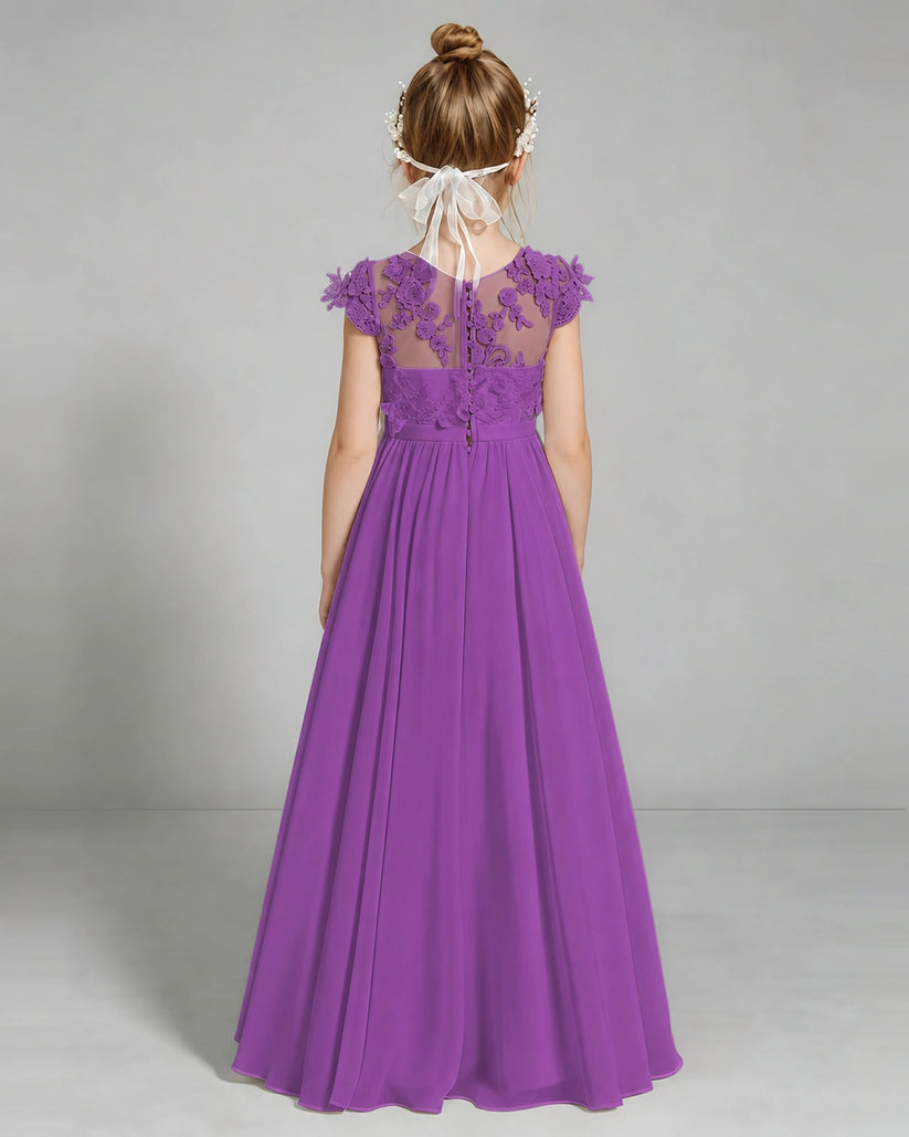 Purple Chiffon A-line Junior Bridesmaid Dress Back View