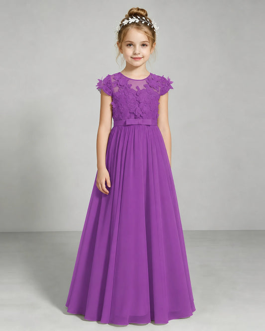 Purple Chiffon A-line Junior Bridesmaid Dress Front View