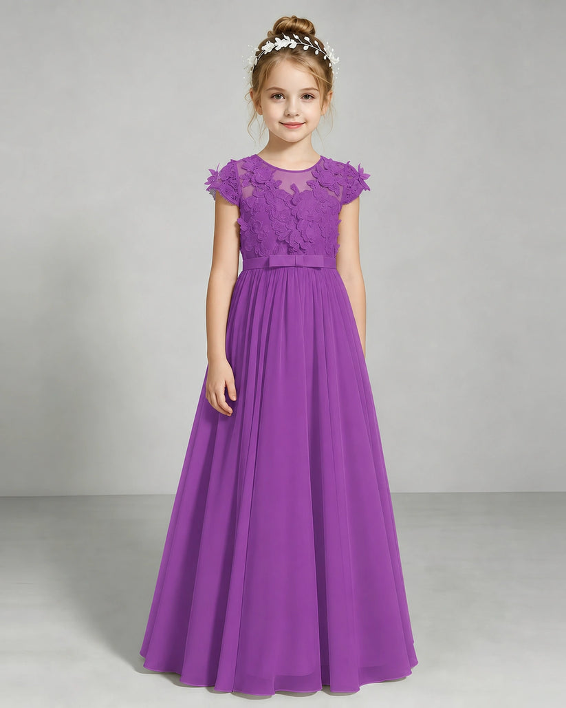 Purple Chiffon A-line Junior Bridesmaid Dress Front View