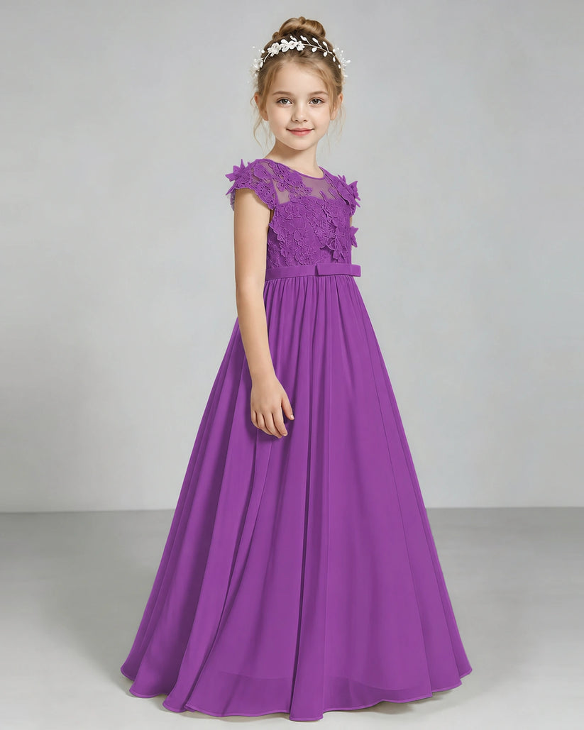 Purple Chiffon A-line Junior Bridesmaid Dress Side View