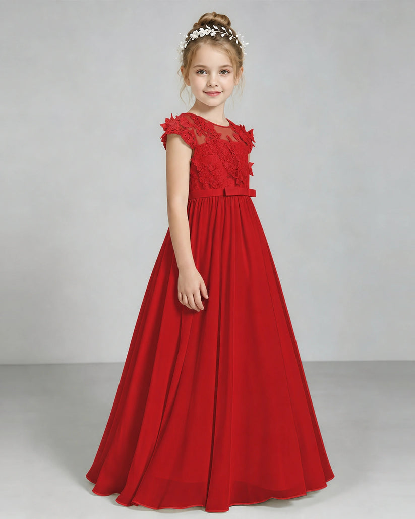 Red Chiffon A-line Junior Bridesmaid Dress Side View