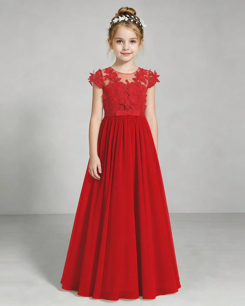 Red Chiffon A-line Junior Bridesmaid Dress Front View