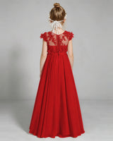 Red Chiffon A-line Junior Bridesmaid Dress Back View