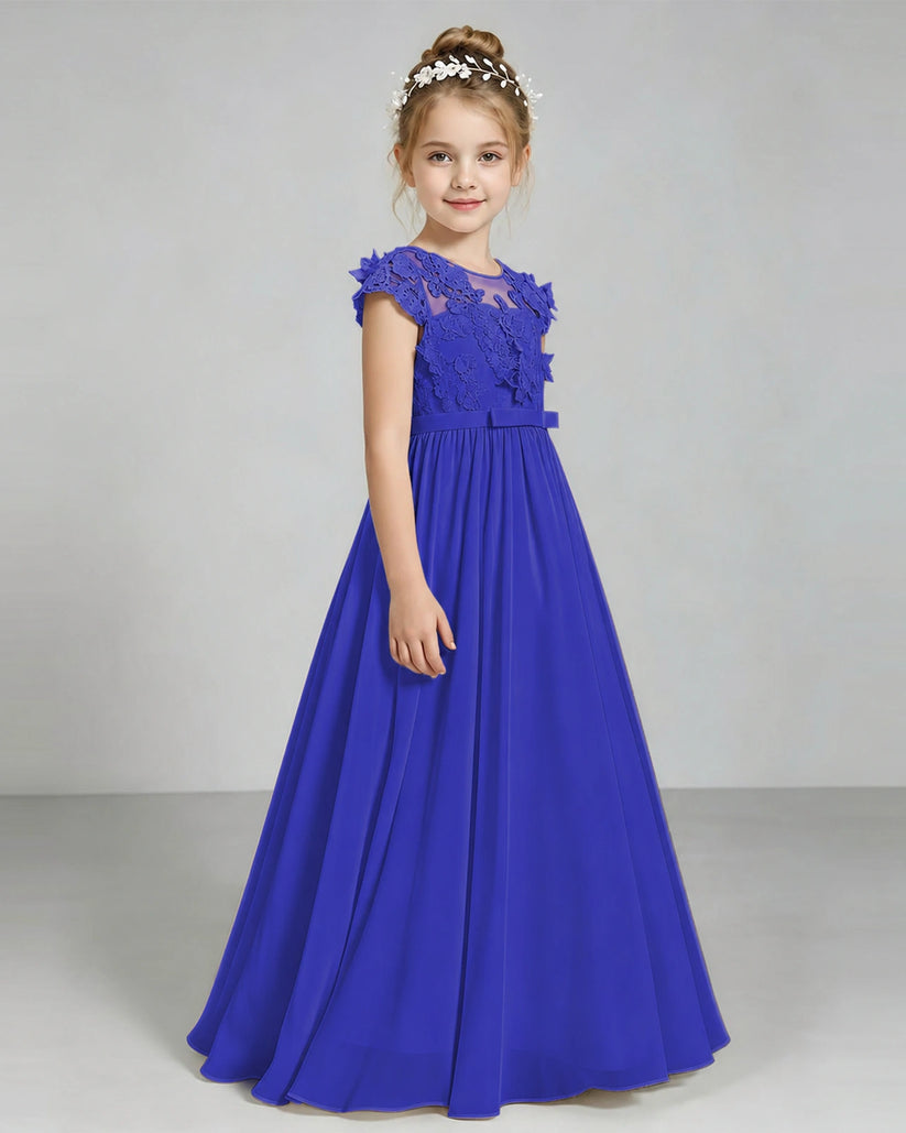 Royal Blue Chiffon A-line Junior Bridesmaid Dress Front View