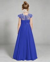 Royal Blue Chiffon A-line Junior Bridesmaid Dress Back View
