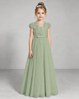 Sage Green Chiffon A-line Junior Bridesmaid Dress Front View