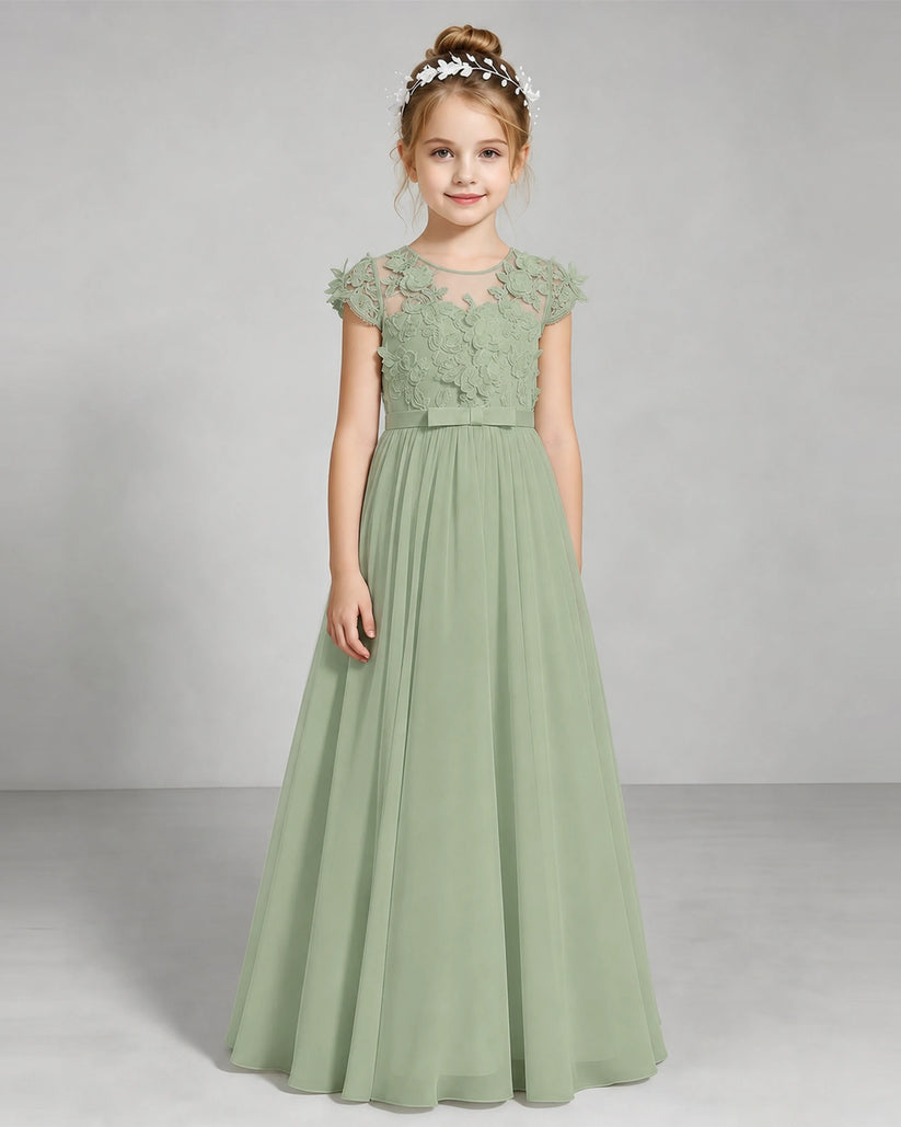 Sage Green Chiffon A-line Junior Bridesmaid Dress Front View