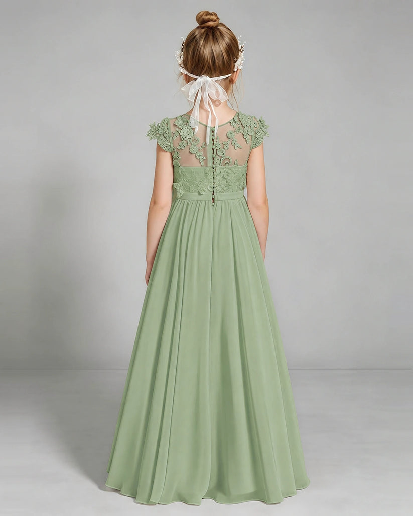 Sage Green Chiffon A-line Junior Bridesmaid Dress Back View