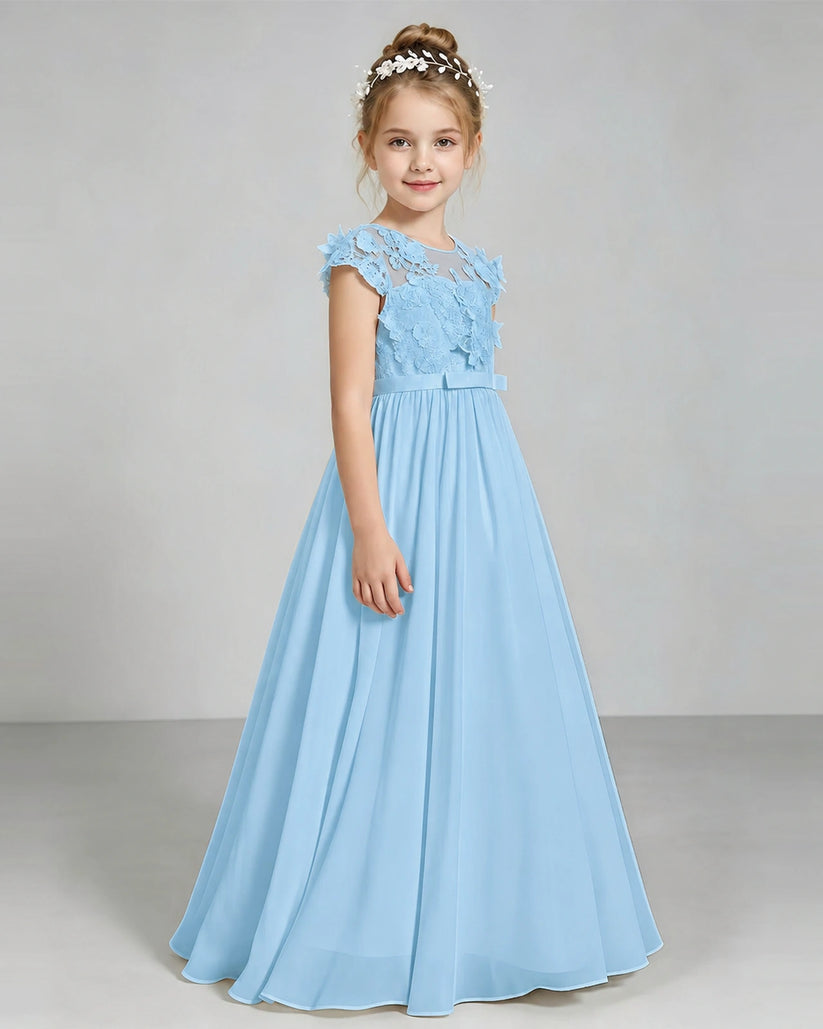 Sky Blue Chiffon A-line Junior Bridesmaid Dress Front View