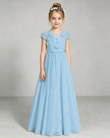 Sky Blue Chiffon A-line Junior Bridesmaid Dress Front View
