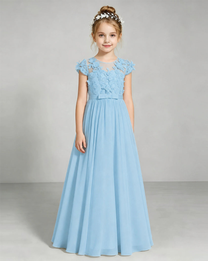 Sky Blue Chiffon A-line Junior Bridesmaid Dress Front View