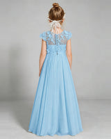 Sky Blue Chiffon A-line Junior Bridesmaid Dress Back View