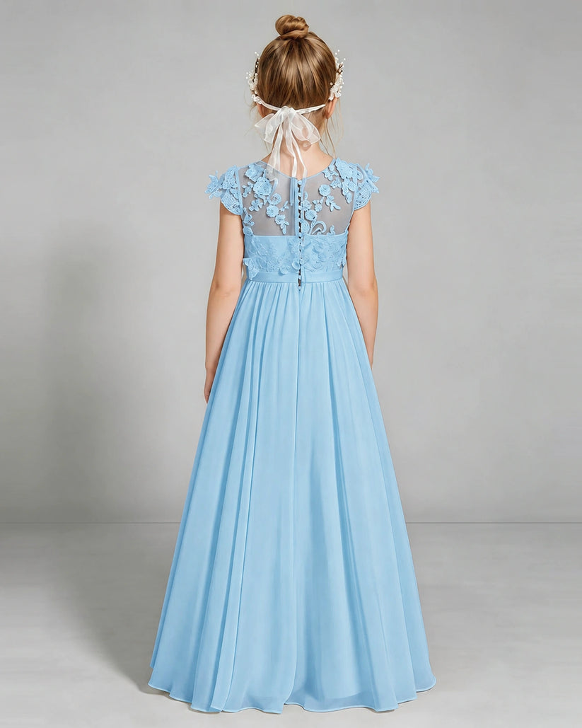 Sky Blue Chiffon A-line Junior Bridesmaid Dress Back View